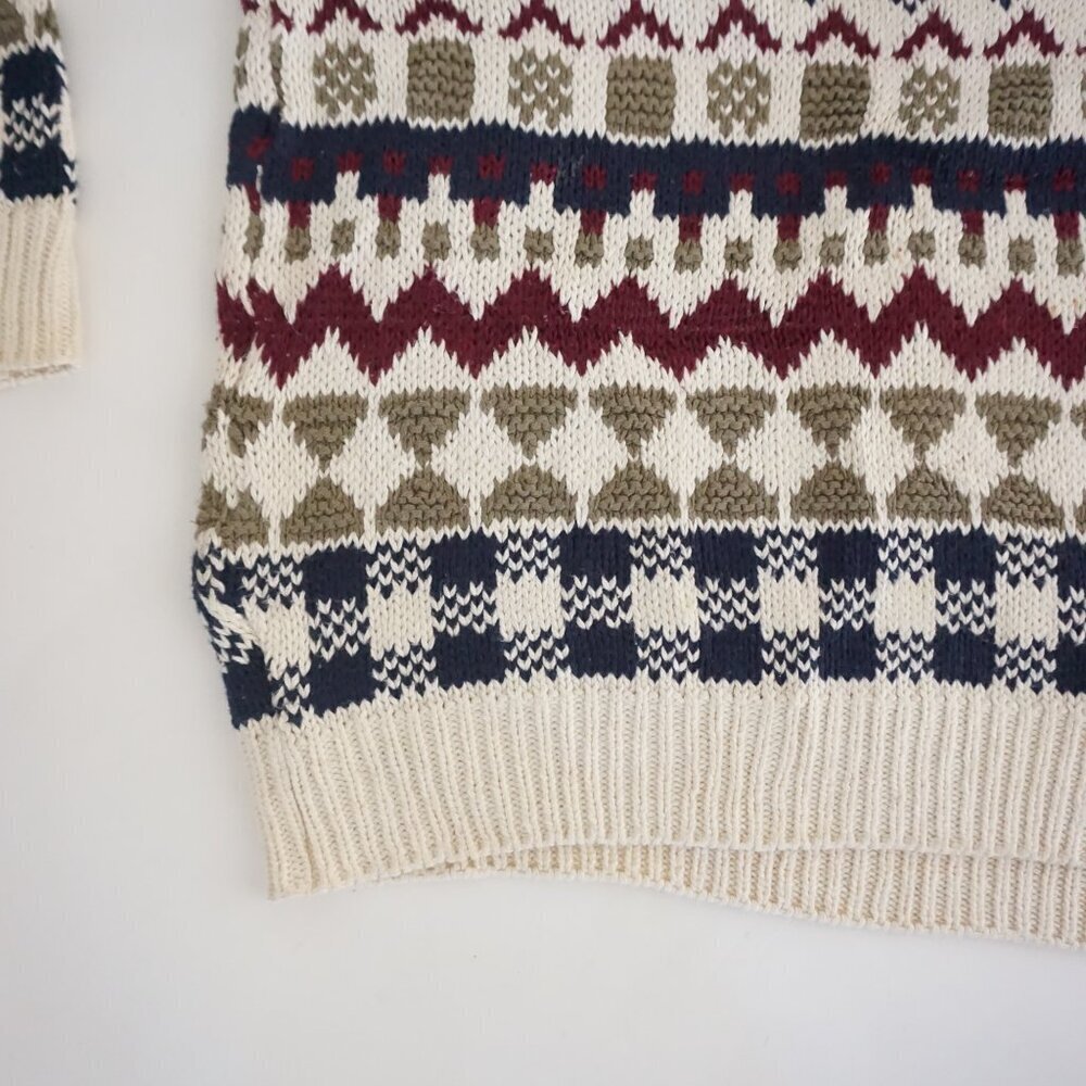 Vintage Adirondack beige navy cotton knit geometric sweater Cabincore Retro M - Picture 6 of 10
